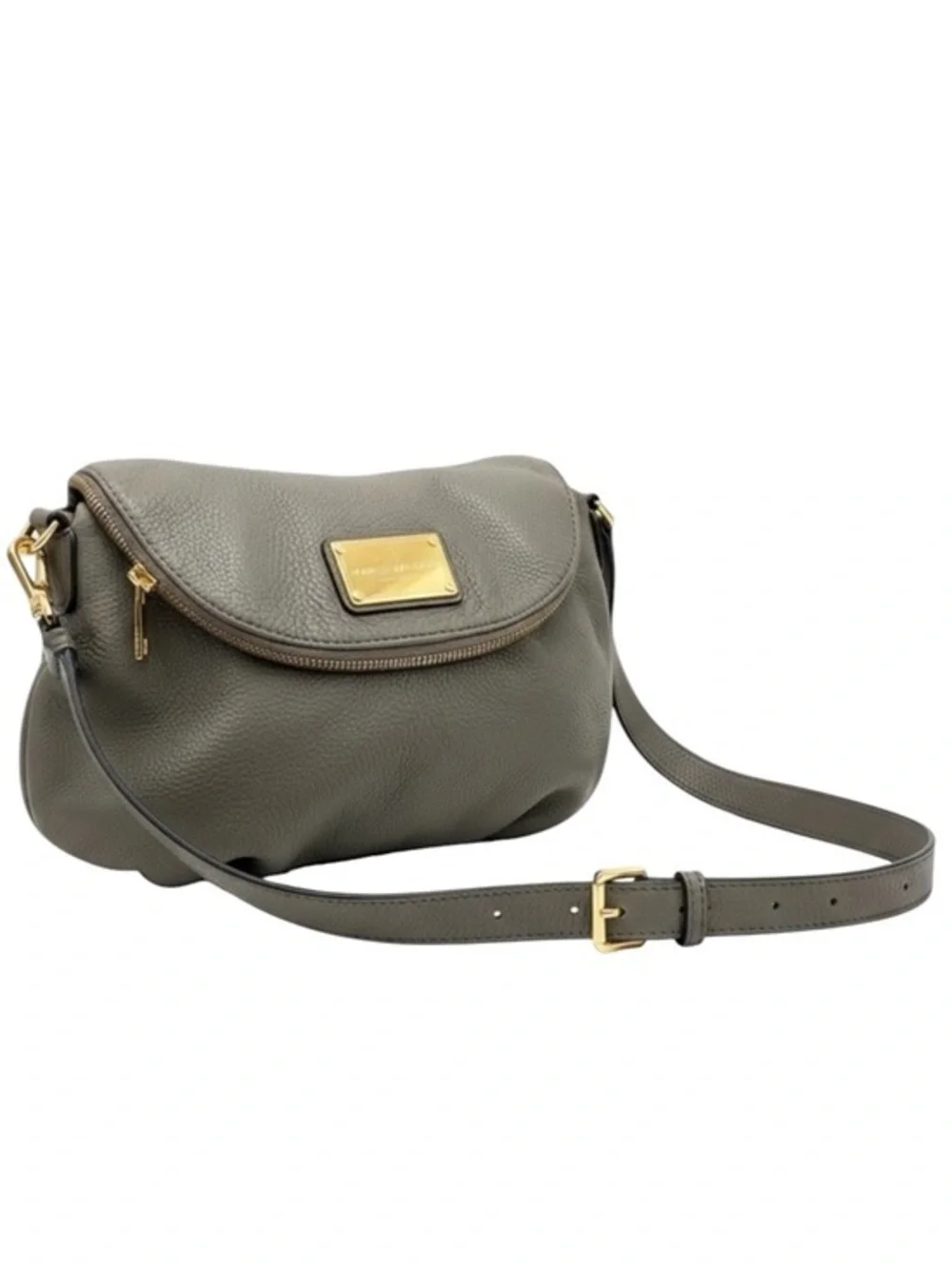 Marc Jacobs Natasha Gray Pebbled Leather Crossbody Gold HW Dust Bag EUC - Picture 2 of 11